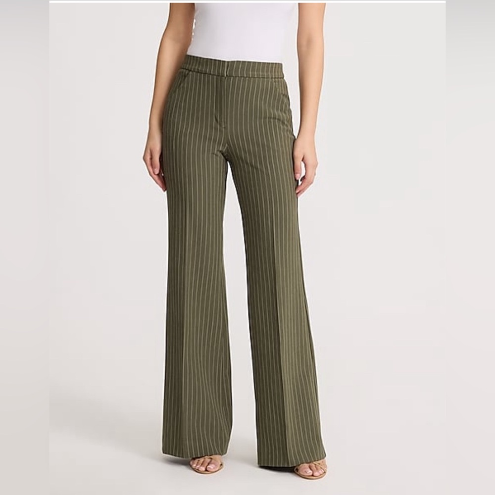 NWT Express Editor Studio Stretch Twill High Waisted Pinstripe Flare Trouser